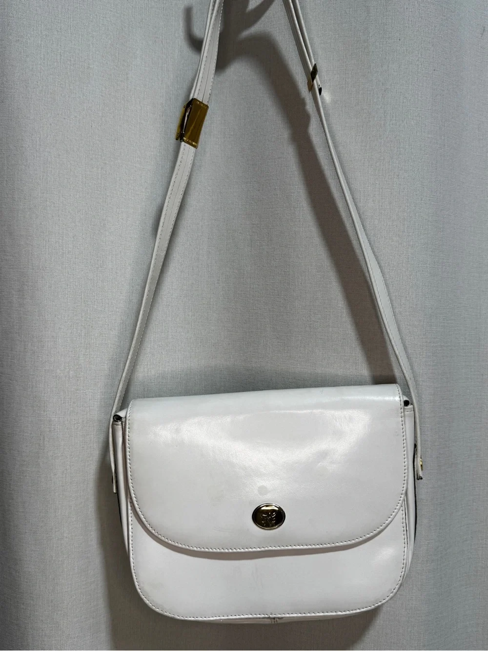 HC Paris White Solid Small Shoulder/Crossbody Bag Flap Magnetic Gold Hardware